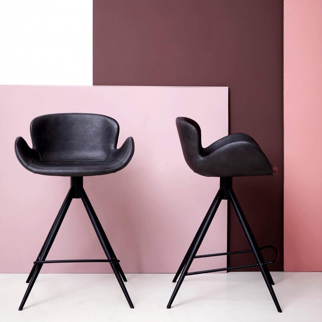 GAIA Counter Stool | Vintage Light Brown, black legs